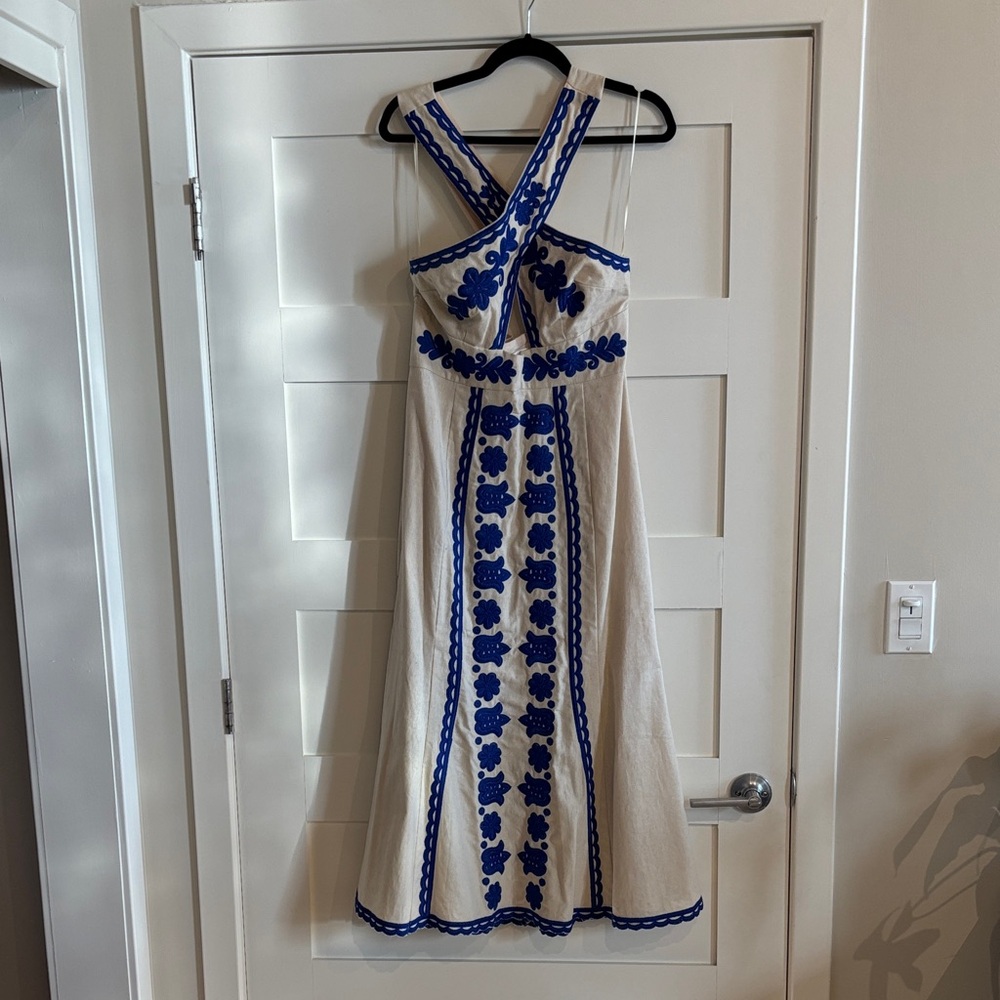 Alice McCall Linen Dress with Blue Floral Embriodery